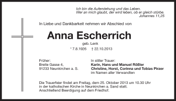 Traueranzeige von Anna Escherrich von Pegnitz-Zeitung